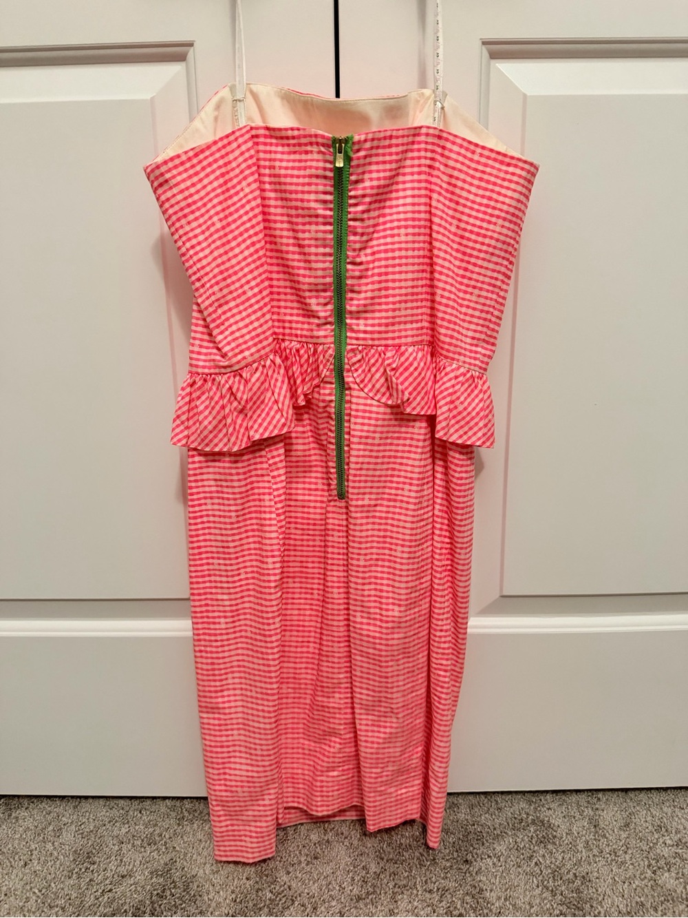 Lilly Pulitzer Strapless Pink Gingham Peplum Dress - Picture 2 of 4
